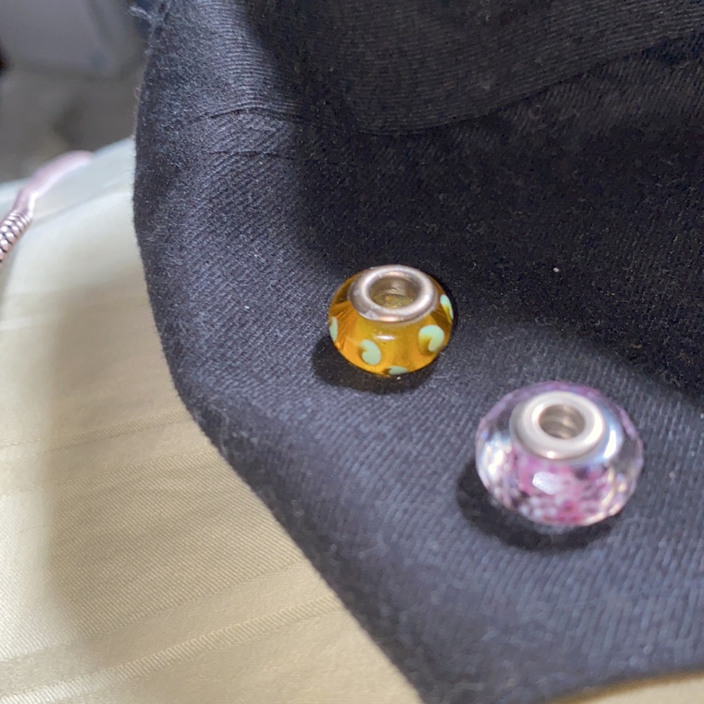 2 glass -painted silver beads for pandora bracelets.